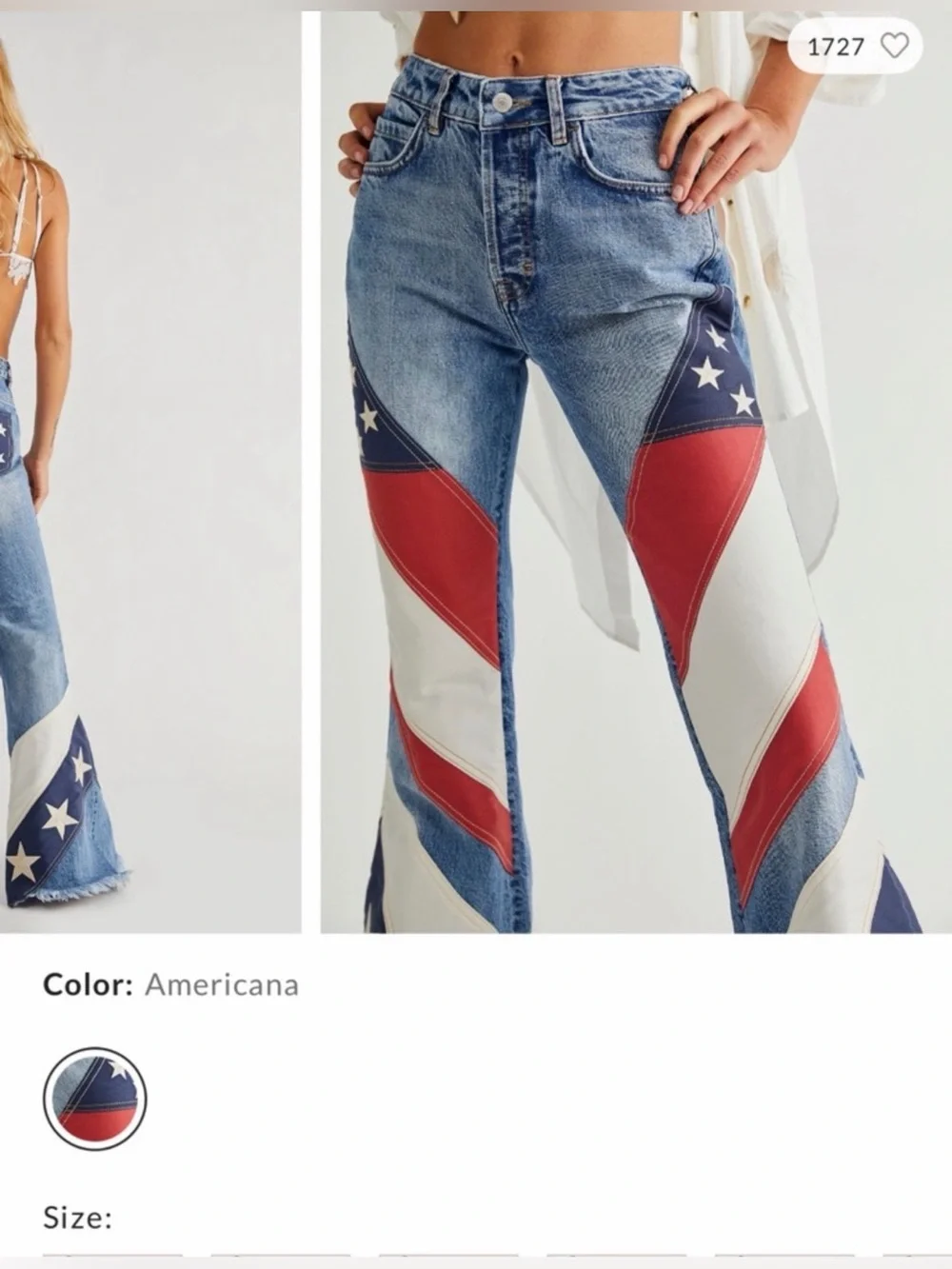 We The Free Star & Stripe Flared Jeans in Blue, Red & White - Picture 3 of 4